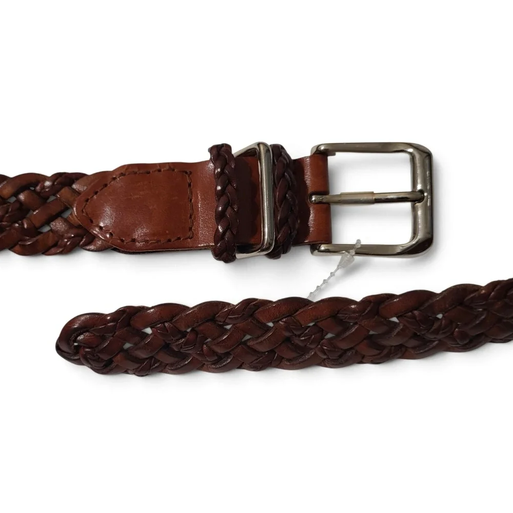 Talbots Women S Brown Braided Leather Belt Solid Brass Buckle  Equestrian Boho